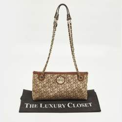 مملوكة مسبقًا DKNY Beige/Brown Signature Canvas and Leather Chain Shoulder Bag