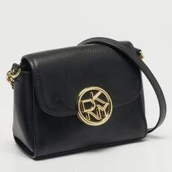 مملوكة مسبقًا DKNY Black Leather Logo Flap Crossbody Bag
