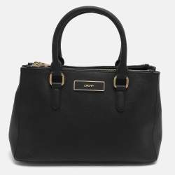 مملوكة مسبقًا Dkny Robinson Double Zip Black Saffiano Leather Tote