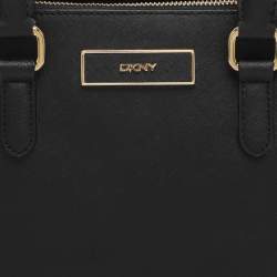 Pre Owned Dkny Robinson Double Zip Black Saffiano Leather Tote