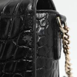 Pre Owned حقيبة كروس دي كيه إن واي جلد منقوش بأسلوب جلد التمساح باللون الأسود