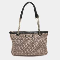 Pre Owned Dkny Bryant Beige/Black Signature Canvas and Leather Shoulder Bags