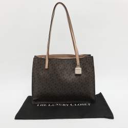 Pre Owned حقيبة يد دي كي أن واي توقيع بني قماش ومقسّي وجلد