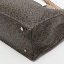 Pre Owned حقيبة يد دي كي أن واي توقيع بني قماش ومقسّي وجلد