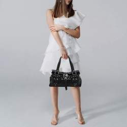 Pre Owned DKNY Black Patent Leather and Sequins Satchel