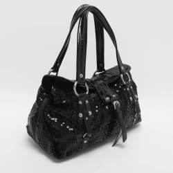 Pre Owned DKNY Black Patent Leather and Sequins Satchel