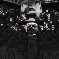 Pre Owned DKNY Black Patent Leather and Sequins Satchel