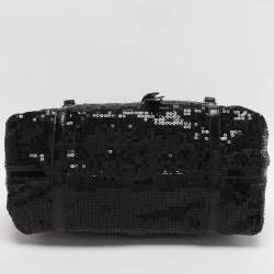 Pre Owned DKNY Black Patent Leather and Sequins Satchel