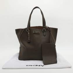 Pre Owned Dkny Dark Khaki Saffiano Leather Tote