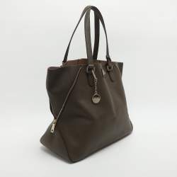 Pre Owned Dkny Dark Khaki Saffiano Leather Tote
