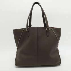 Pre Owned Dkny Dark Khaki Saffiano Leather Tote