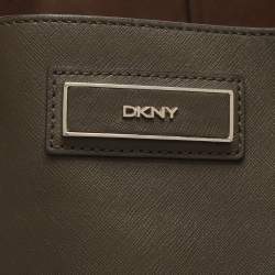 Pre Owned Dkny Dark Khaki Saffiano Leather Tote