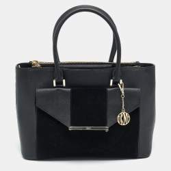 Pre Owned DKNY Bryant Park Black Saffiano Leather and Suede Tote