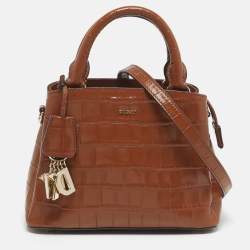 Pre Owned Dkny Paige Brown Croc Embossed Leather Tote