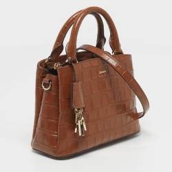 مملوكة مسبقًا Dkny Paige Brown Croc Embossed Leather Tote
