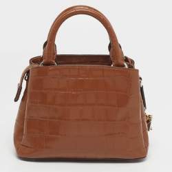 مملوكة مسبقًا Dkny Paige Brown Croc Embossed Leather Tote