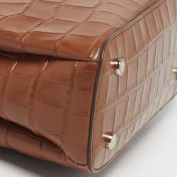 مملوكة مسبقًا Dkny Paige Brown Croc Embossed Leather Tote