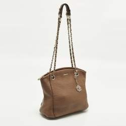 مملوكة مسبقًا Dkny Brown Leather Chain Shoulder Bag