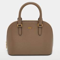 Pre Owned DKNY Taupe Brown Leather Top Zip Dome Satchel