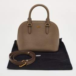 مملوكة مسبقًا DKNY Taupe Brown Leather Top Zip Dome Satchel