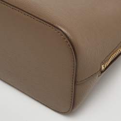 مملوكة مسبقًا DKNY Taupe Brown Leather Top Zip Dome Satchel