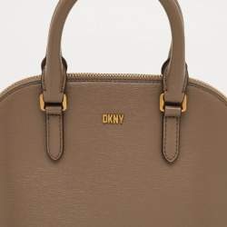 مملوكة مسبقًا DKNY Taupe Brown Leather Top Zip Dome Satchel