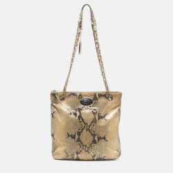 Pre Owned DKNY Beige Python Embossed Suede Chain Shoulder Bag