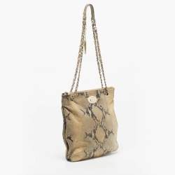 Pre Owned DKNY Beige Python Embossed Suede Chain Shoulder Bag