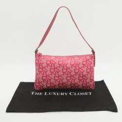 Pre Owned حقيبة كتف دي كيه إن واي جلد ونقشة سحلية وقماش بالشعار زهري