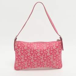 Pre Owned حقيبة كتف دي كيه إن واي جلد ونقشة سحلية وقماش بالشعار زهري