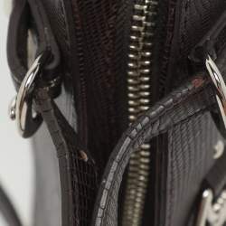 Pre Owned حقيبة ساتشل دي كي إن واي بنقش البني على القماش وجلد مطبوع بنقشة السحلية