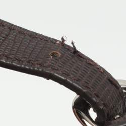 Pre Owned حقيبة ساتشل دي كي إن واي بنقش البني على القماش وجلد مطبوع بنقشة السحلية