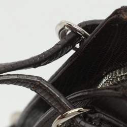 Pre Owned حقيبة ساتشل دي كي إن و اي بنقش البني على القماش وجلد مطبوع بنقشة السحلية