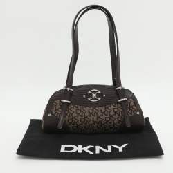 Pre Owned حقيبة ساتشل دي كي إن واي بنقش البني على القماش وجلد مطبوع بنقشة السحلية