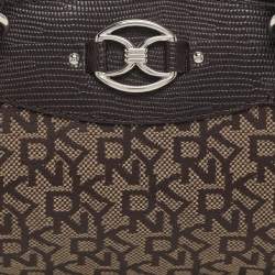 Pre Owned حقيبة ساتشل دي كي إن واي بنقش البني على القماش وجلد مطبوع بنقشة السحلية