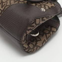 Pre Owned حقيبة ساتشل دي كي إن واي بنقش البني على القماش وجلد مطبوع بنقشة السحلية