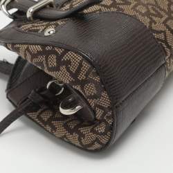 Pre Owned حقيبة ساتشل دي كي إن واي بنقش البني على القماش وجلد مطبوع بنقشة السحلية