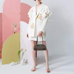 Pre Owned حقيبة ساتشل دي كي إن واي بنقش البني على القماش وجلد مطبوع بنقشة السحلية