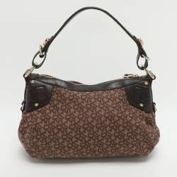 مملوكة مسبقًا DKNY Brown Signature Canvas and Leather Hobo