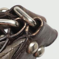 Pre Owned DKNY Grey/Brown Logo Print Nylon and Leather Hobo