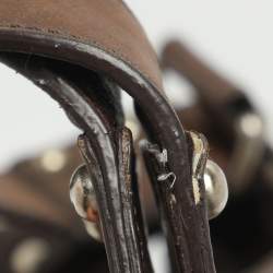 Pre Owned DKNY Grey/Brown Logo Print Nylon and Leather Hobo