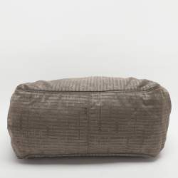 Pre Owned DKNY Grey/Brown Logo Print Nylon and Leather Hobo