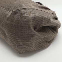 Pre Owned DKNY Grey/Brown Logo Print Nylon and Leather Hobo