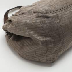 Pre Owned DKNY Grey/Brown Logo Print Nylon and Leather Hobo