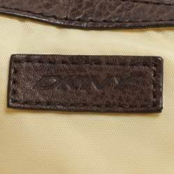 Pre Owned DKNY Grey/Brown Logo Print Nylon and Leather Hobo