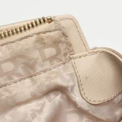 Pre Owned Dkny Heritage Lock Light Beige Signature Canvas and Leather Tote