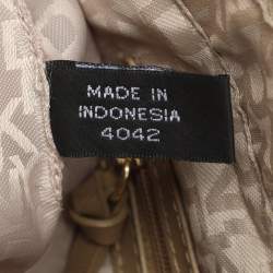 Pre Owned Dkny Heritage Lock Light Beige Signature Canvas and Leather Tote