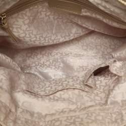 Pre Owned Dkny Heritage Lock Light Beige Signature Canvas and Leather Tote