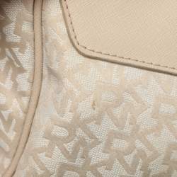 Pre Owned Dkny Heritage Lock Light Beige Signature Canvas and Leather Tote