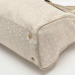 Pre Owned Dkny Heritage Lock Light Beige Signature Canvas and Leather Tote